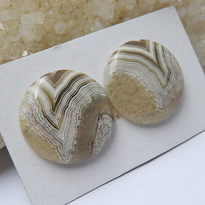 Natural Agate cabochon, Crazy Lace Rosetta Stone Round Gemstone Cabochon pair, 20x4mm, 5.5g - MyGemGarden