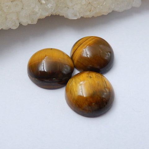 3Pcs Natural Tiger-Eye Round Gemstone Cabochon, 12x5mm, 3.7g - MyGemGarden