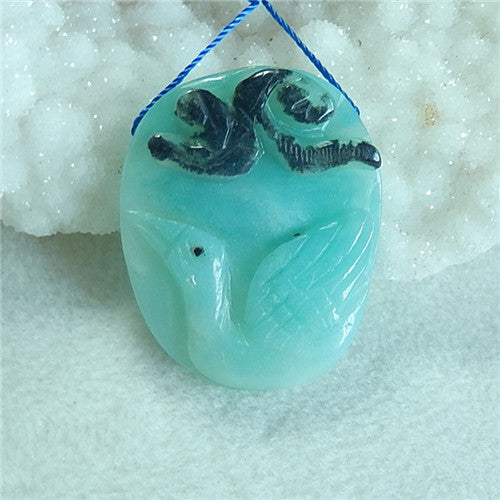 Natural Amazonite Carved bird Pendant, 44x36x10mm, 14.20g - MyGemGarden