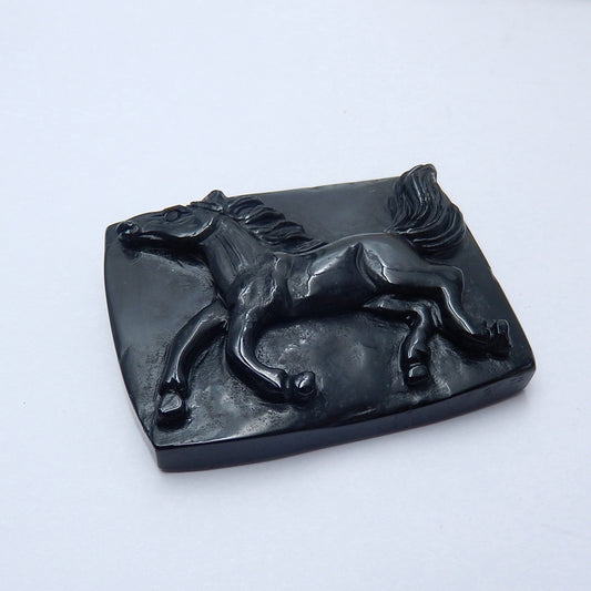Handmade Obsidian Carved horse Gemstone Cabochon, 56x45x11mm, 49.4g - MyGemGarden