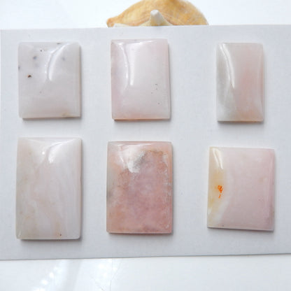 6 PCS Pink Opal Rectangle Gemstone Cabochons, 31x19x6mm,25x5x6mm, 31.1g - MyGemGarden
