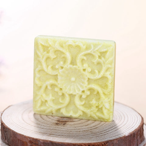 Carved Flower Square Serpentine Gemstone Cabochon, 41x8mm, 32.4g - MyGemGarden