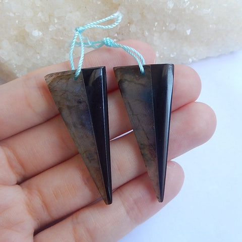 Labradorite and obsidan Glued Friangle EarringsPair,41x18x4mm,7.4g - MyGemGarden