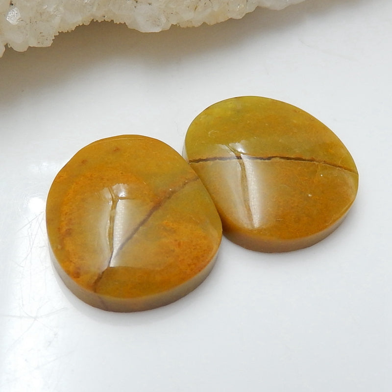 Natural Yellow opal Gemstone Cabochon Pair, 17x16x5mm, 3.7g - MyGemGarden
