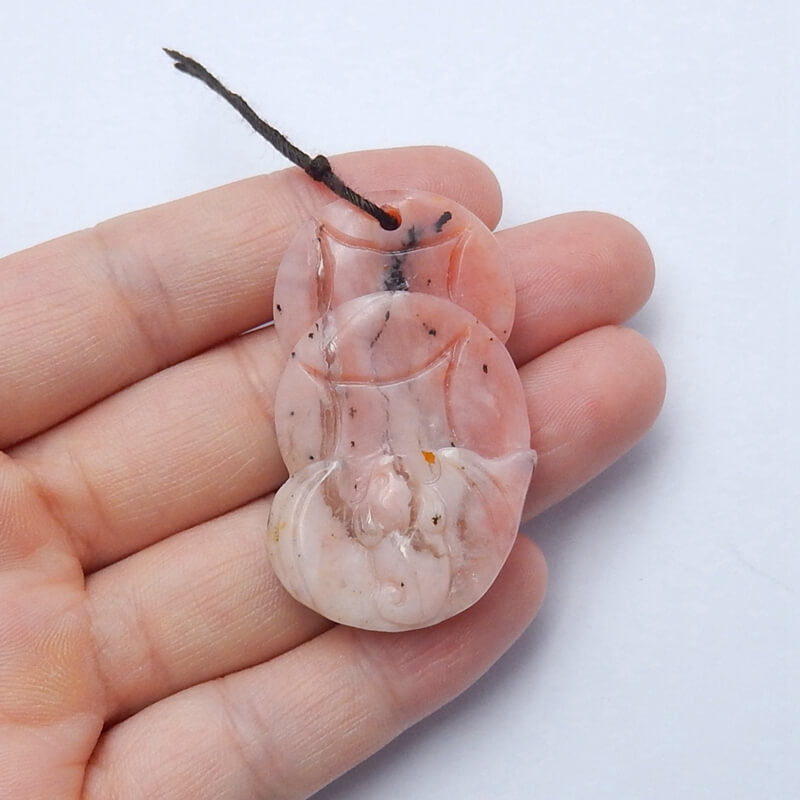 Handmade Pink Opal carved Pendant Bead, 44x27x8mm, 11.1g - MyGemGarden