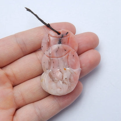 Handmade Pink Opal carved Pendant Bead, 44x27x8mm, 11.1g - MyGemGarden