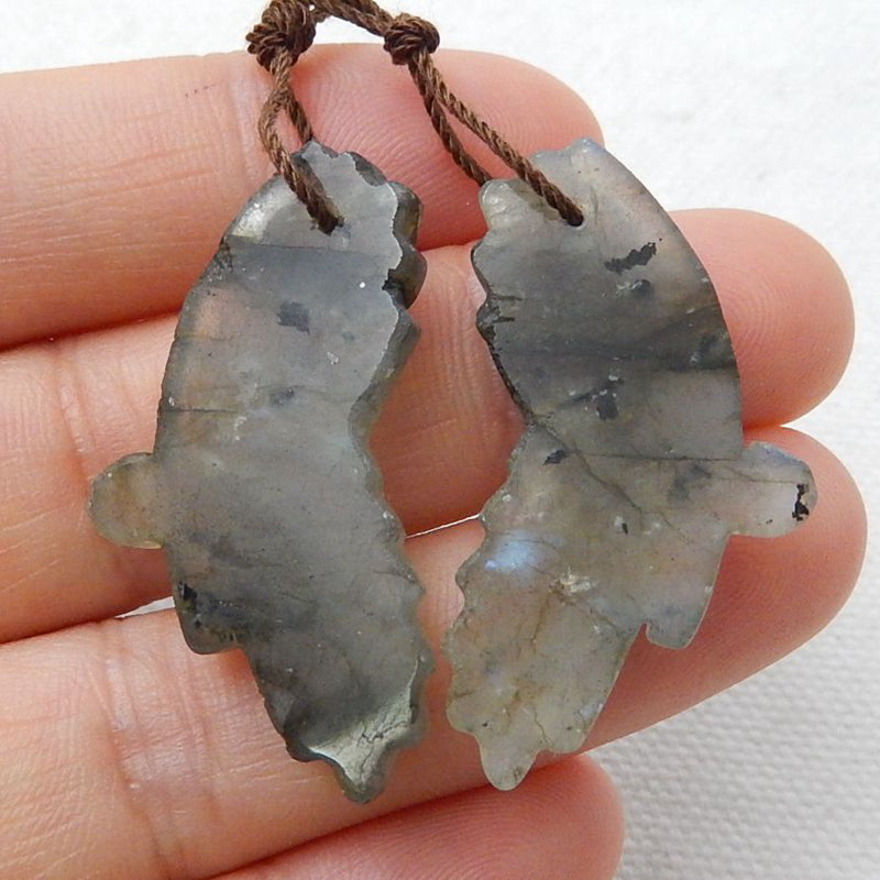 Labradorite Carved Butterfly Earrings Stone Pair, 34x16x5mm, 7.7g - MyGemGarden