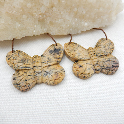 Butterfly Earrings Pair, Carved Chohua Jasper Butterfly Gemstone Earrings set, 40x31x4mm, 15g - MyGemGarden