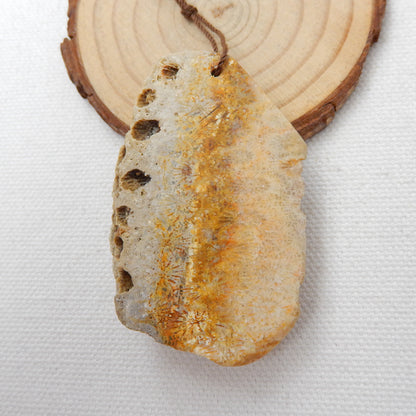 Natural Indonesian Fossil Coral Gemstone Pendant, Gemstone Rough, 55x38x17mm, 34.9g - MyGemGarden