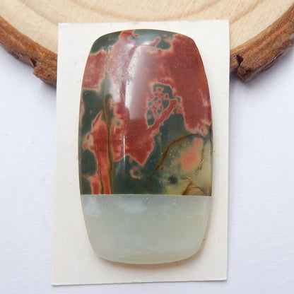 Natural Multi-Color Picasso jasper and Amazonite Glued Rectangle Cabochon, 35x20x6mm, 7.6g - MyGemGarden