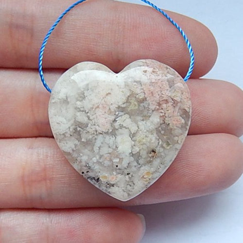Carved Ocean Jasper Gemstone Heart Pendant Bead, 27x10mm, 10.2g - MyGemGarden