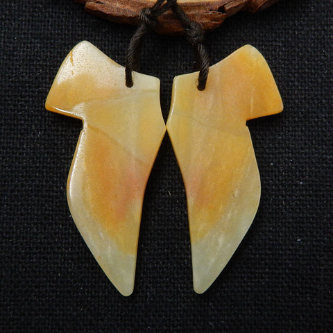 Amazonite Carved Wings Earrings Stone Pair, 39x18x4mm, 7g - MyGemGarden