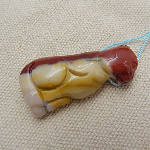 Mookaite Jasper Carved cat Gemstone Pendant Bead, 41x19x9mm, 10.18g - MyGemGarden