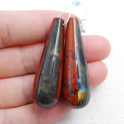 Red River Jasper and Labradorite Glued Gemstone Earrings Pair, 41x13mm, 18.7g - MyGemGarden