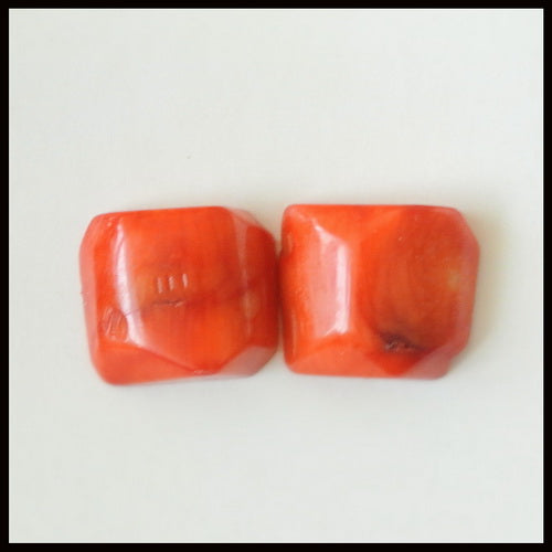 Natural Red Coral Gemstone Cabochon Pair 14x12x6mm,3.9g - MyGemGarden