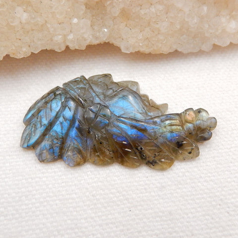 Vintage Hand Carved Labradorite Gemstone Indian Head Pendant , 45x23x6mm, 7.3g - MyGemGarden