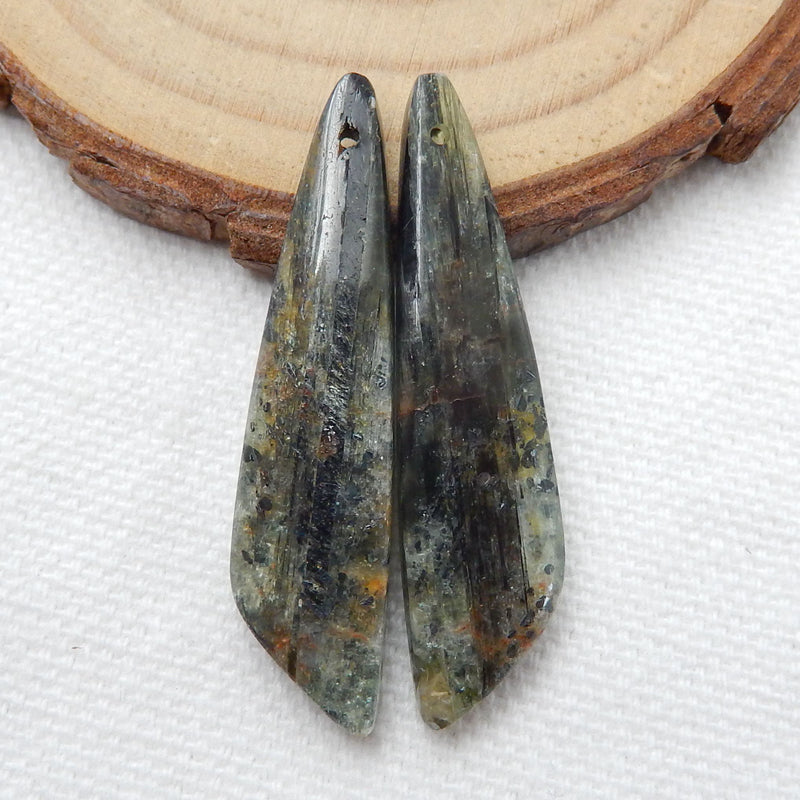 Green Kyanite Earrings Stone Pair, stone for earrings making, 38x9x4mm, 6.7g - MyGemGarden