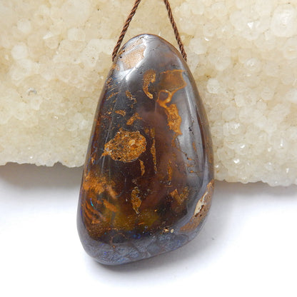Natural Boulder opal Drilled Gemstone Pendant Bead, 43x25x13mm, 23g - MyGemGarden