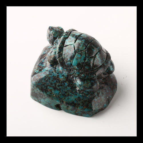 Turquoise Gemstone Tortoise Carved Ornament, 57x61x42mm, 194g - MyGemGarden