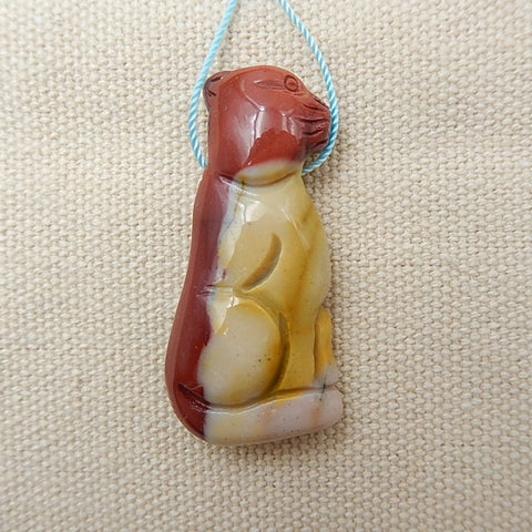 Mookaite Jasper Carved cat Gemstone Pendant Bead, 41x19x9mm, 10.18g - MyGemGarden