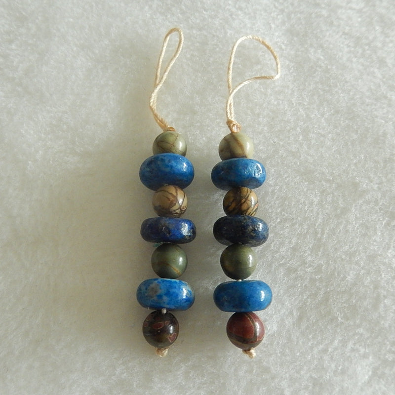 Natural Multi Color Picasso Jasper and Lapis Lazuli Earrings Pair 10x5mm,6x6mm7.6g - MyGemGarden