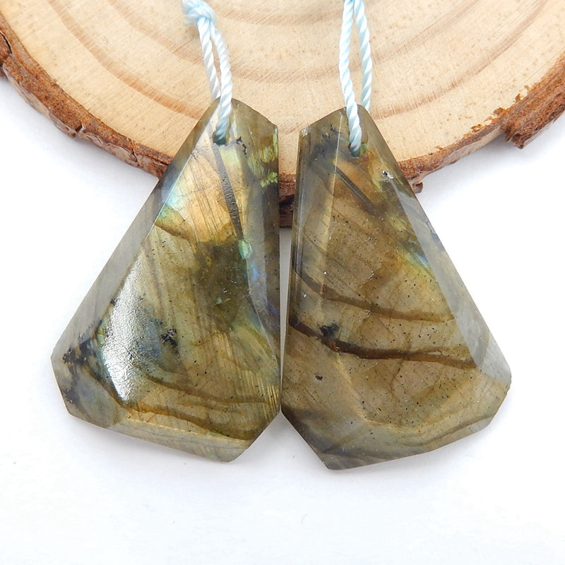 Natural Labradorite Earrings Pair, stone for Earrings making, 29x19x5mm, 7.7g - MyGemGarden