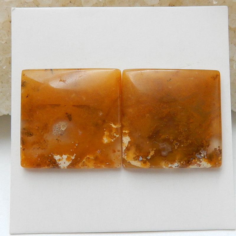 Natural Ocean Jasper Square Gemstone Cabochon Pair, 17x17x3mm, 4.8g - MyGemGarden