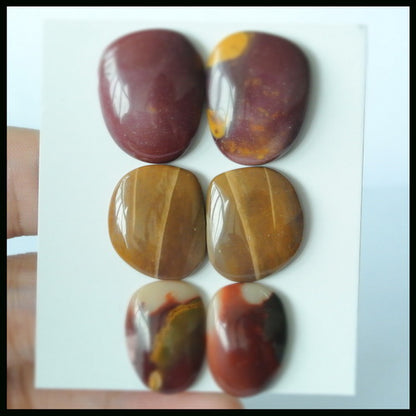 3 Pairs Natural Mookaite Gemstone Cabochons, 22x18x5mm, 19x14x4mm ,15.1g - MyGemGarden