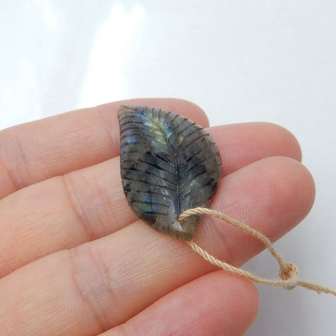Natural Labradorite carved leaf Pendant Bead, 37x18x5mm, 4.6g - MyGemGarden