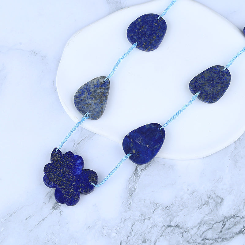 1 Strand Lapis Lazuli Gemstone Necklace, Flower Gemstone Pendant Necklace, Adjustable Necklace, 20-30 inch, 61g