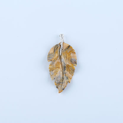 Natural Crazy Lace Agate Carved leaf Pendant with 925 Sterling Silver Accessory 77x37x6mm, 16.9g