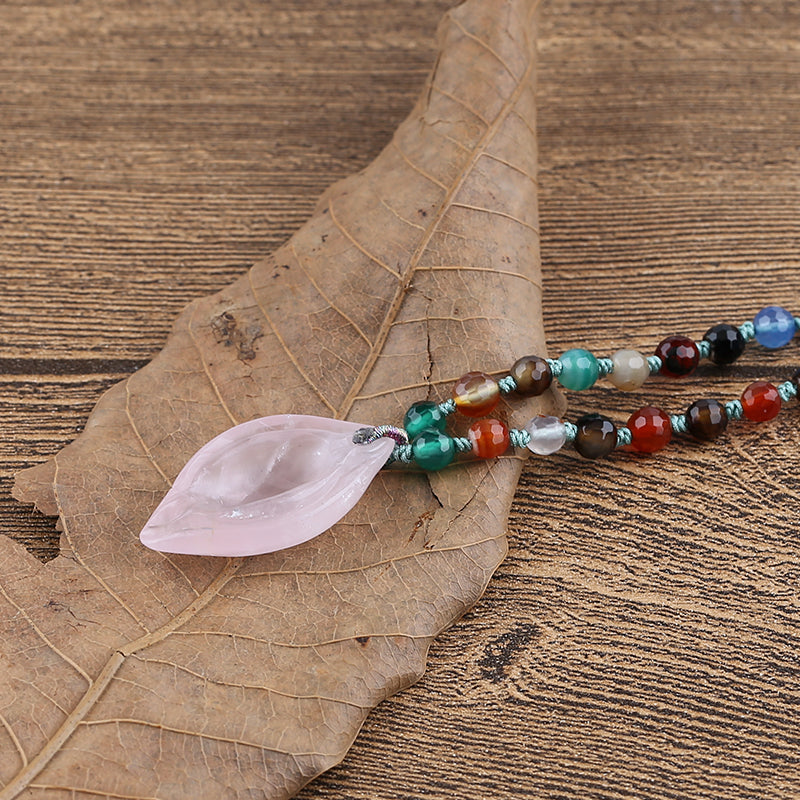 Agate Faceted Gemstone With Silver Beads Necklace, Rose Quartz Pendant, Handmade Jewelry, 1 Strand, 22 inch, 29.5g
