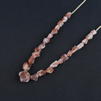 Natural Sun Stone Faceted Gemstone Necklade, Handmade Jewelry, Adjustable Necklace, 1 Strand, 22-32 inch, 55g