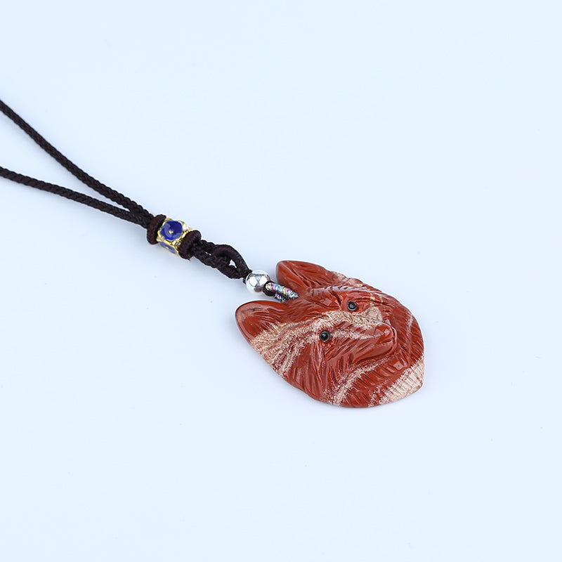 Natural Red Rive Jasper Carve wolf head Pendant with 925 Sterling Silver 40x29x15mm, 18g