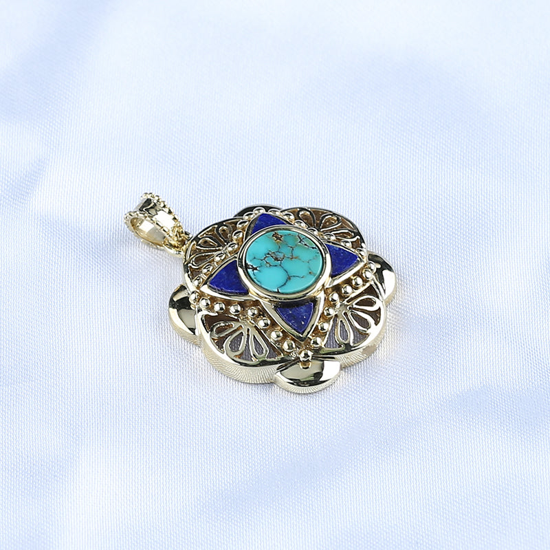 Natural Gemstone Turquoise ,Lapis Lazuli Copper Pendant