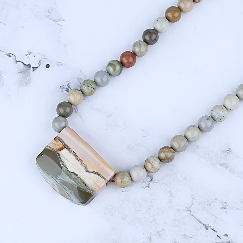 1 Strand Gemstone Necklaces, Ocean Jasper Gemstone Pendant Necklace, 24 inch, 73g