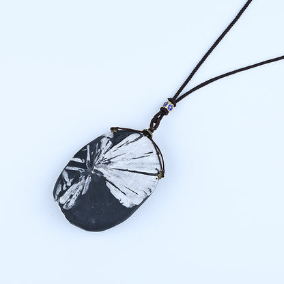 Natural Flash Chrysanthemum Fossil Gemstone Pendant, Chrysanthemum Fossil Necklace, Handmade Jewelry, 72x55x18mm, 108.5g
