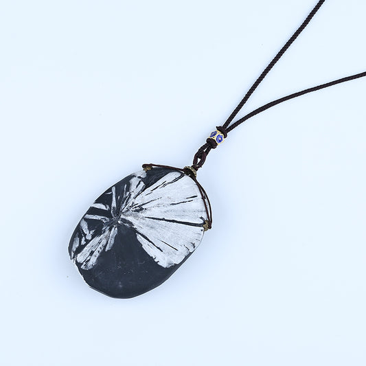 Natural Flash Chrysanthemum Fossil Gemstone Pendant, Chrysanthemum Fossil Necklace, Handmade Jewelry, 72x55x18mm, 108.5g