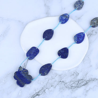 1 Strand Lapis Lazuli Gemstone Necklace, Flower Gemstone Pendant Necklace, Adjustable Necklace, 22-30 inch, 61g