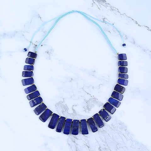 Lapis lazuil Gemstone Necklaces, Rectangle Shape Necklaces, Adjustable Necklace, 1 Strand, 20-28 Inch, 70g
