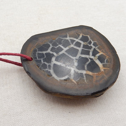 Natural Black Septarian Jasper Pendant Bead 40x35x5mm, 21.9g