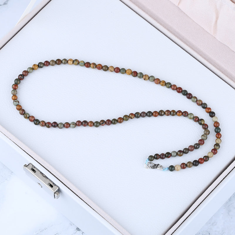 Multi-Color Picasso Jasper Gemstone Necklace, Round Shape Beads, 1 Strand, 20 inch, 19.8g