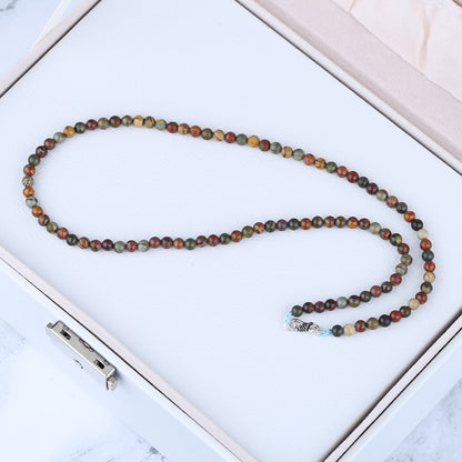 Multi-Color Picasso Jasper Gemstone Necklace, Round Shape Beads, 1 Strand, 20 inch, 19.8g