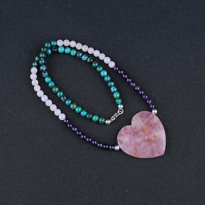 Natural Chrysocolla, Amethyst, Rose Quartz Beads for Necklace 1 Strand, 22 inch, 48g