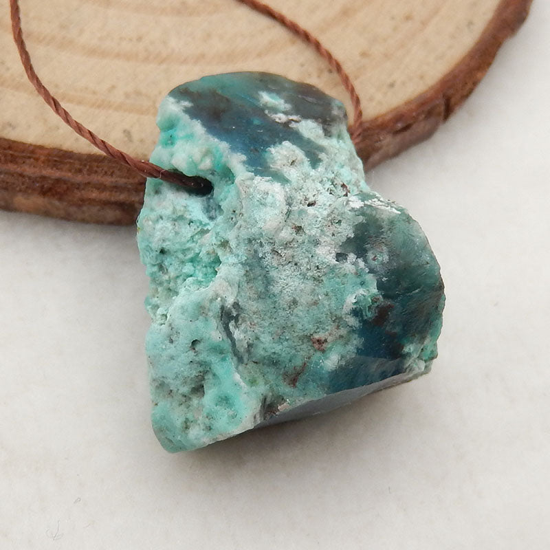 Natural Raw Gemstone Blue Opal Drilled Pendant Stone, 23x19x14mm, 6.6g