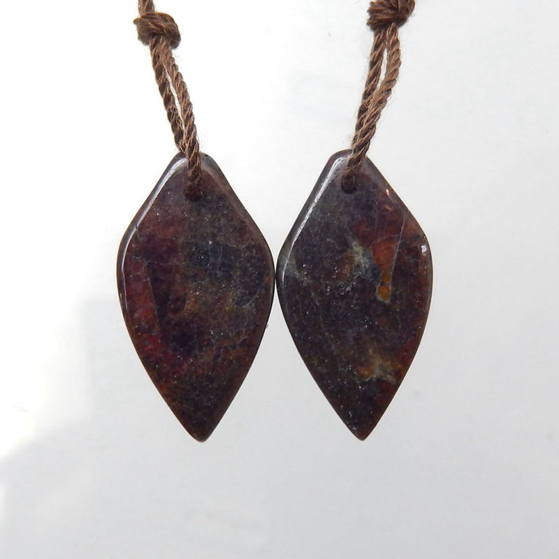 Garnet Carved Leaf Earrings Stone Pair, 20x11x3mm, 3.4g - MyGemGarden