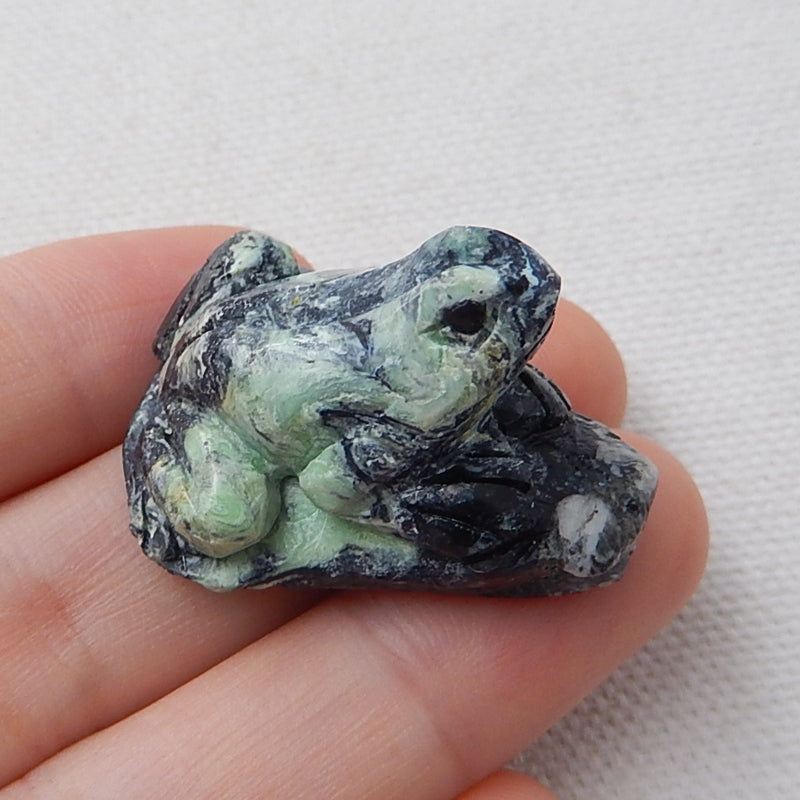 Natural Stone Green Tuquoise Carved Frog Amimal Cabochon, 32x25x19mm, 9.8g - MyGemGarden