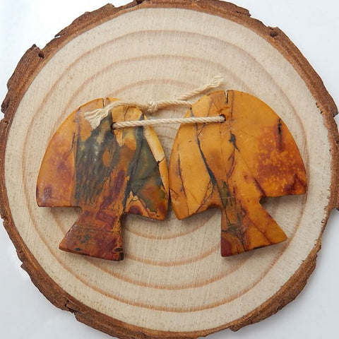 Hot sale Multi-Color Picasso jasper Carved fish Earrings Pair, stone for Earrings making, 30x25x4mm, 9.8g - MyGemGarden