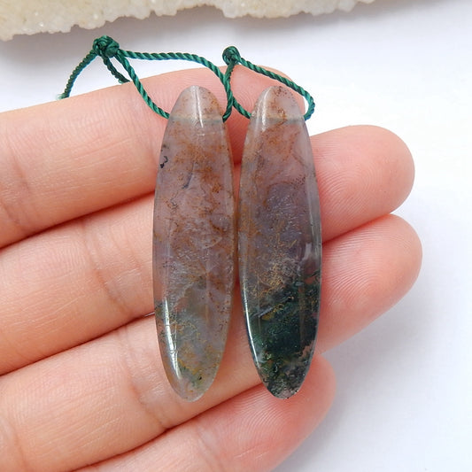 Natural Moss Agate Oval Earrings Pair, stone for Earrings making, 40x10x5mm, 7.7g - MyGemGarden