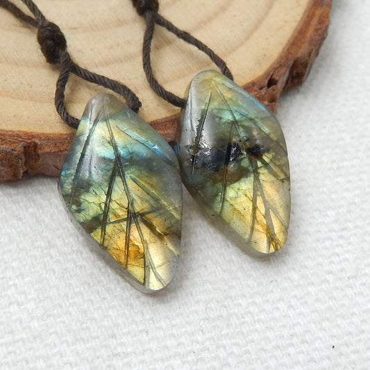 Hot sale Labradorite Carved leaf Earrings Pair, 19x11x4mm, 2.4g - MyGemGarden